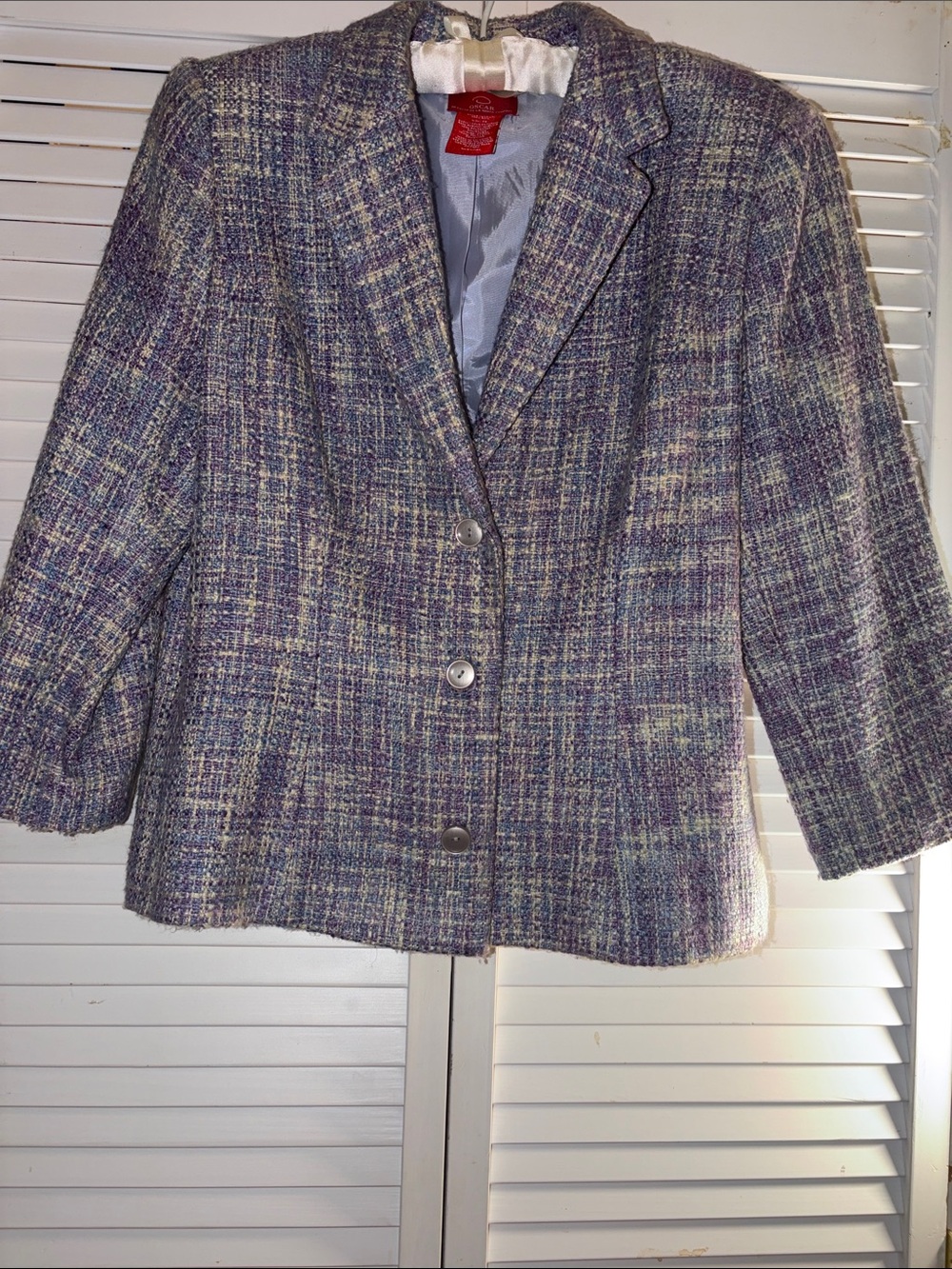 VTG Classic Oscar de la Renta Tweed Purple Blue Cream 3/4 Length Sleeve Blaze 14